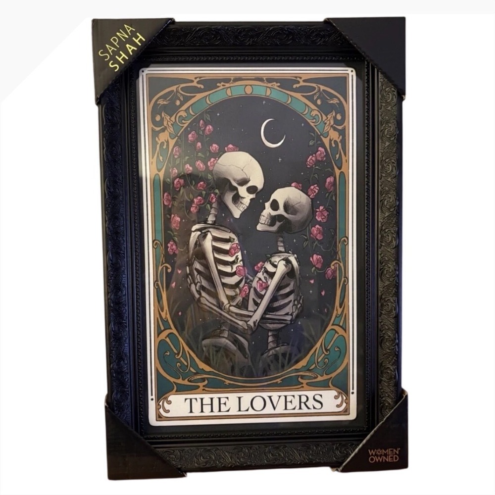 Sapna Shah The Lovers Tarot Card Skeleton Framed Wall Art Gothic Decor 11x15